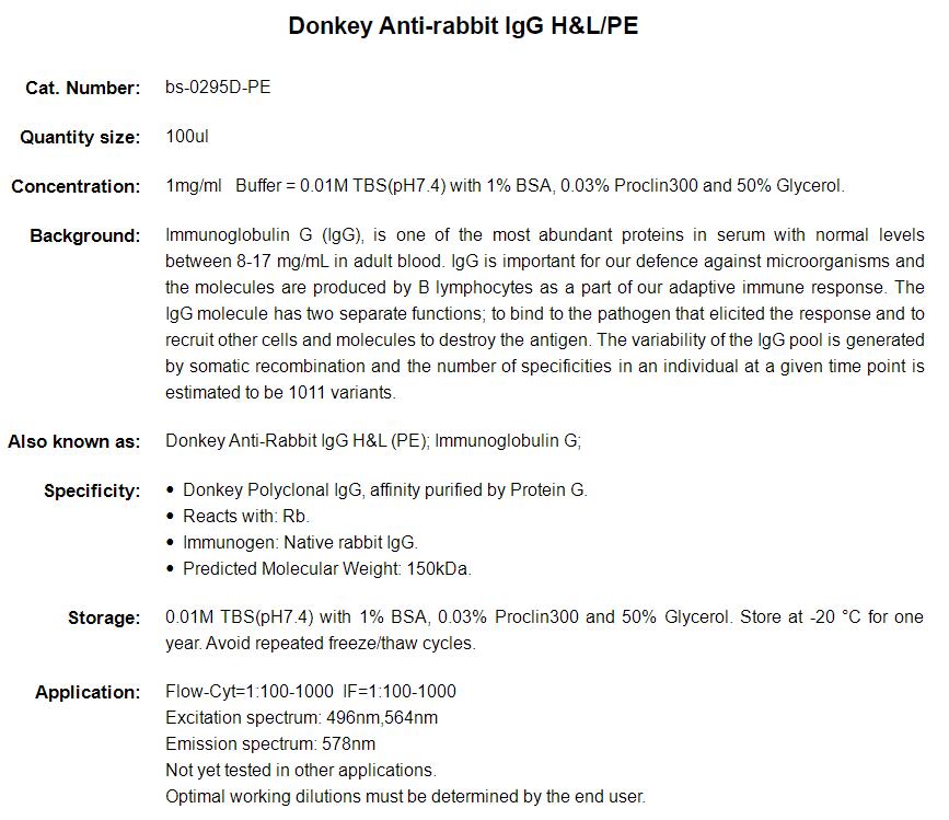 PE标记的驴抗兔IgG H&amp;L