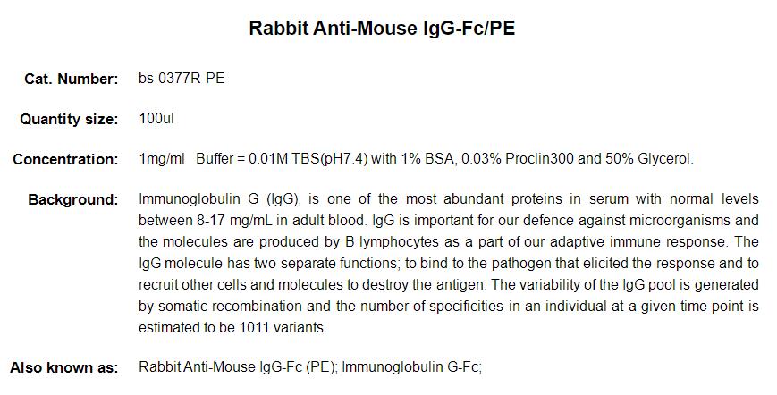 PE标记的兔抗小鼠IgG H&amp;L-Fc